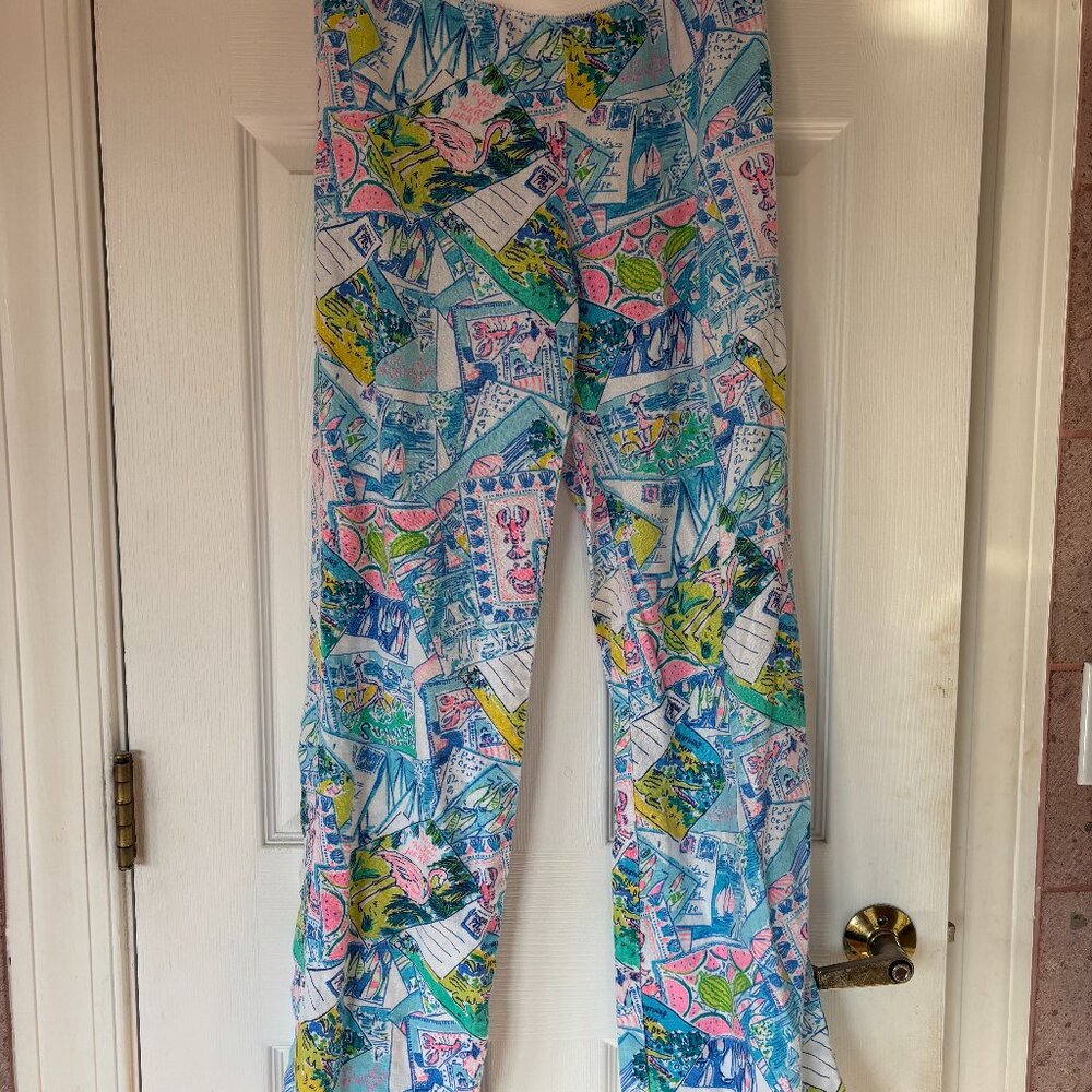 LILLY PULITZER Beach Palazzo Pull On Linen Pants Pop Up Wish You Were Here Small - Picture 2 of 6